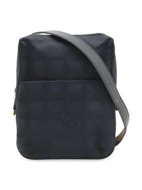 Chanel New Travel Line Shoulder Bag Pochette Nylon Jacquard Black Gold